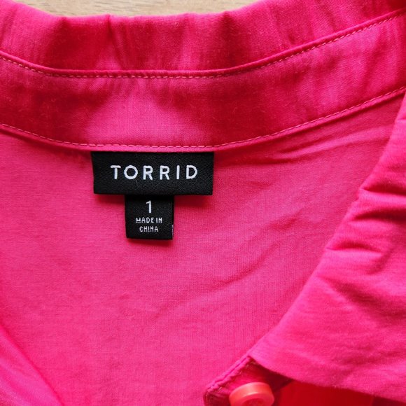Torrid Babydoll Poplin Button-Front Hi-Low Shirt Sleeveless Pink - Picture 9 of 12